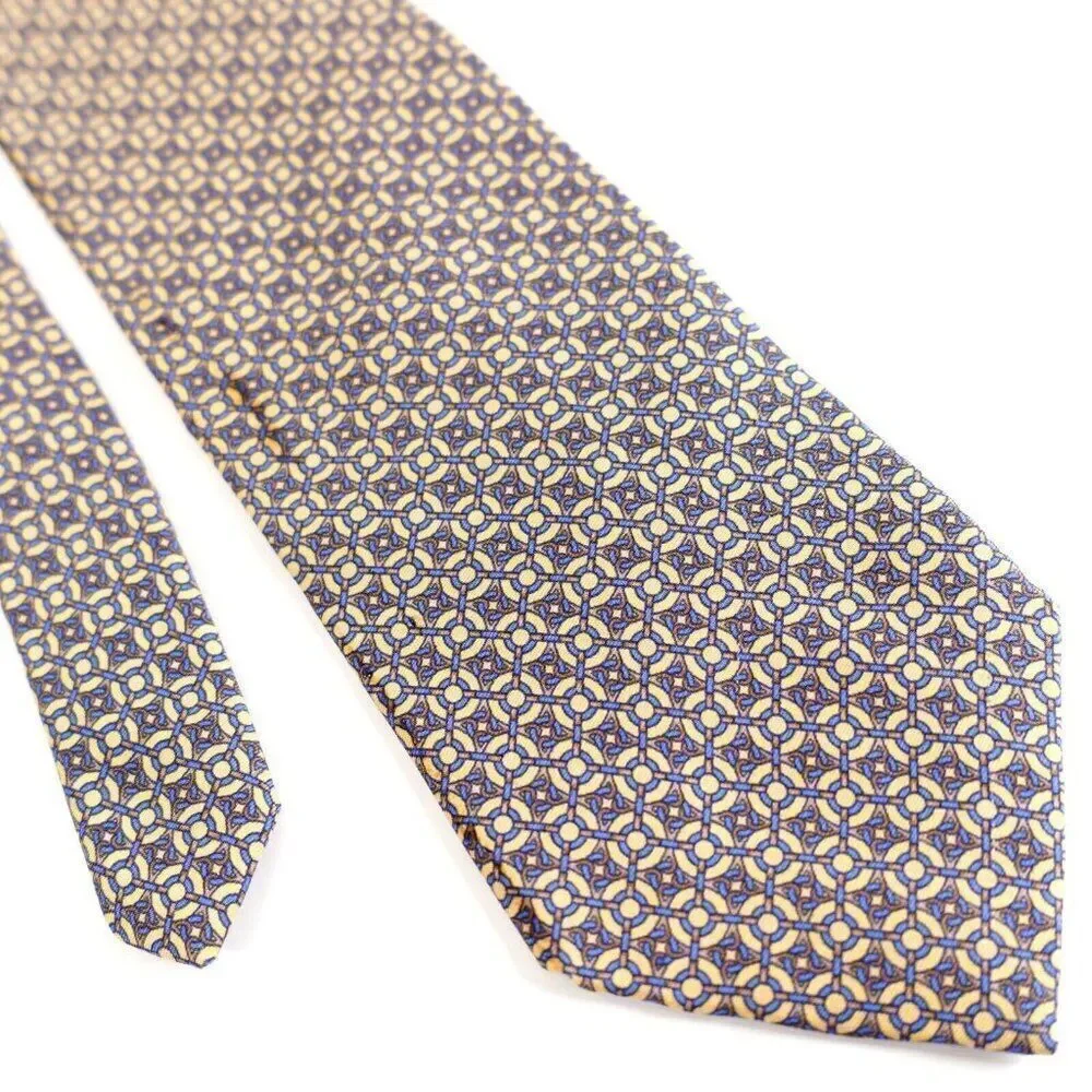 Brooks Brothers Makers Yellow Blue Geometric Short Print Silk‎ Tie